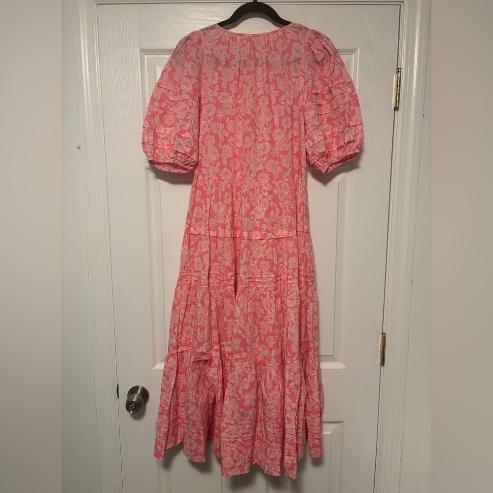 The GREAT.  Bright Rouge Wild Brush Floral The Pleated Ravine Dress